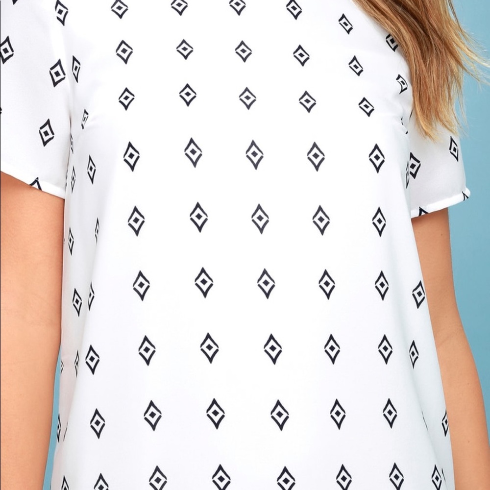 NEW LULUS Navy Blue and White Print Shift Dress - Picture 4 of 7